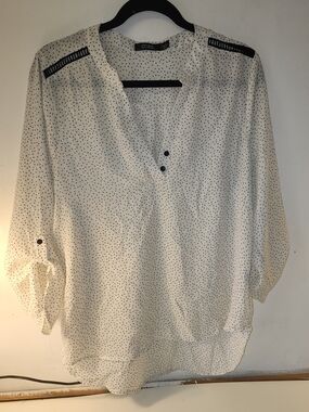 CURE Polka Dot V-Neck Blouse in White with Black Dots